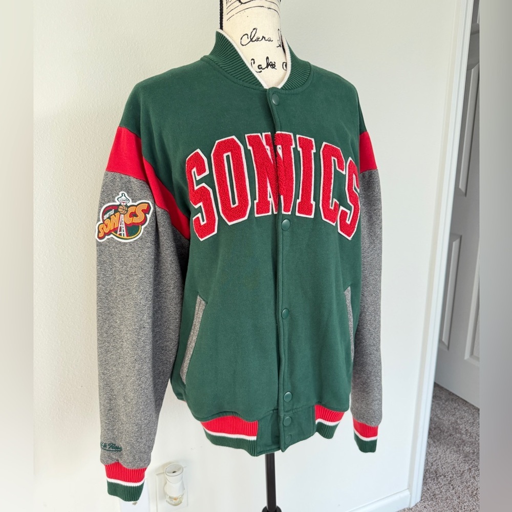 Mitchell & Ness Seattle Super Sonics Varsity Jacket Hardwood Classics Sz L - Picture 9 of 16